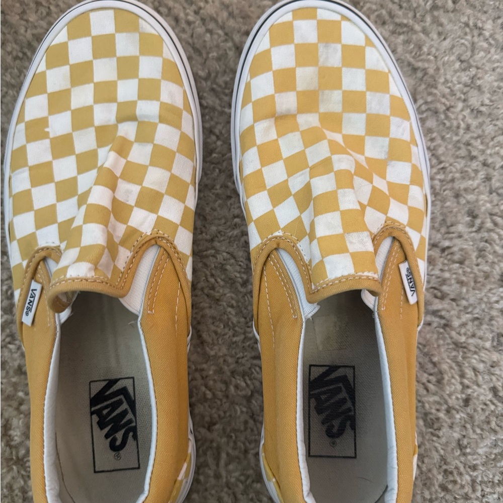 Vans women's  Yellow Checkered Slip-On Shoes